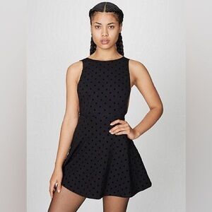 American Apparel Black Polka Dot Backless Skater Dress
